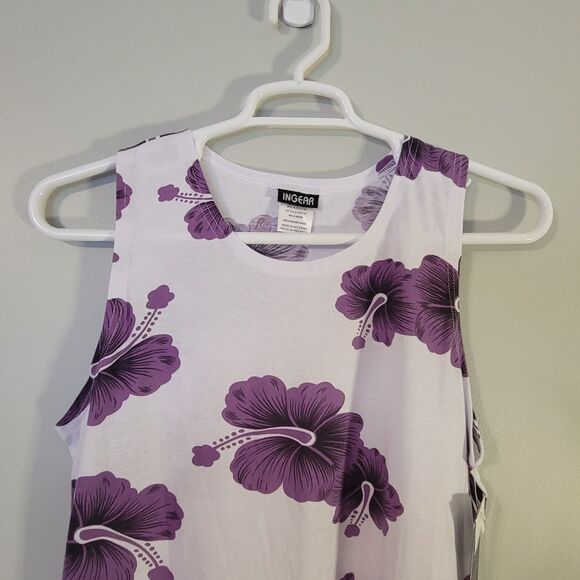 Ingear NWT Womens Purple Flower Sleeveless White Dress Bathing Suit Coverup M - Picture 3 of 6
